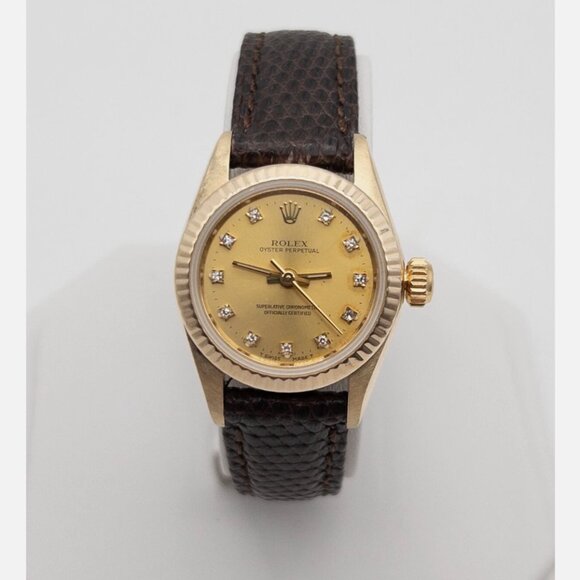 Ladies Rolex 18k Yellow Gold Diamond Oyster Perpetual Factory Original Watch main image 7